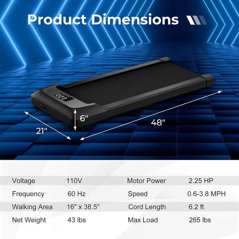 Costway - Walking Pad , 2 in 1 under Desk Treadmill for Home and Office, Walking Pad Treadmill under Desk with 265 Lbs Capacity, LED Display, Remote Control (No Battery Provided), Portable Treadmill for Walking and Jogging
